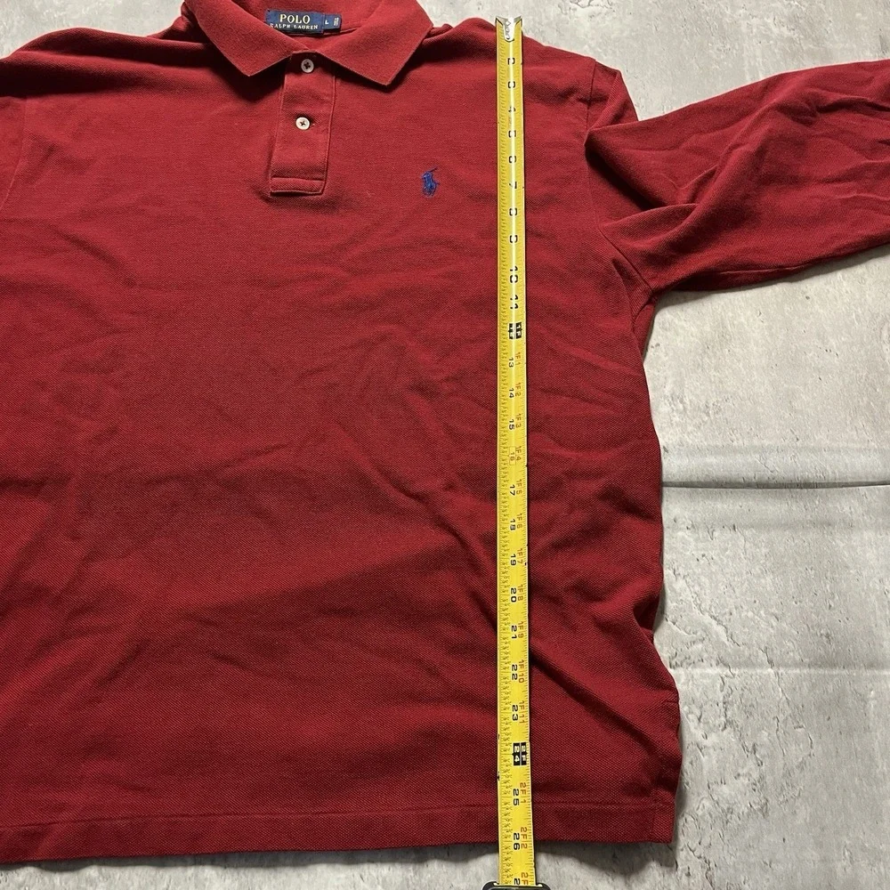 Polo Ralph Lauren Long Sleeve Red Button Polo - 100% Cotton - W/ Pony Mens Large - Picture 6 of 9